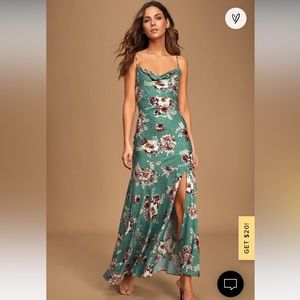 Lulu’s Veranda Views Sage Green Floral Jacquard Slip Maxi Dress